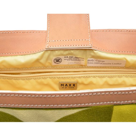 Maxx New York Large Geometry Pattern Canvas Leather Trim Tote Bag - Picture 4 of 6